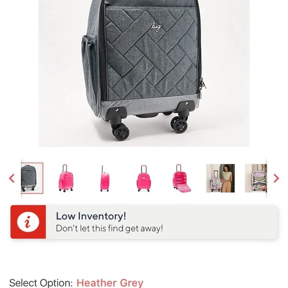 Lug Gray Quilted Carry On Travel Bag with Wheels - Picture 11 of 12